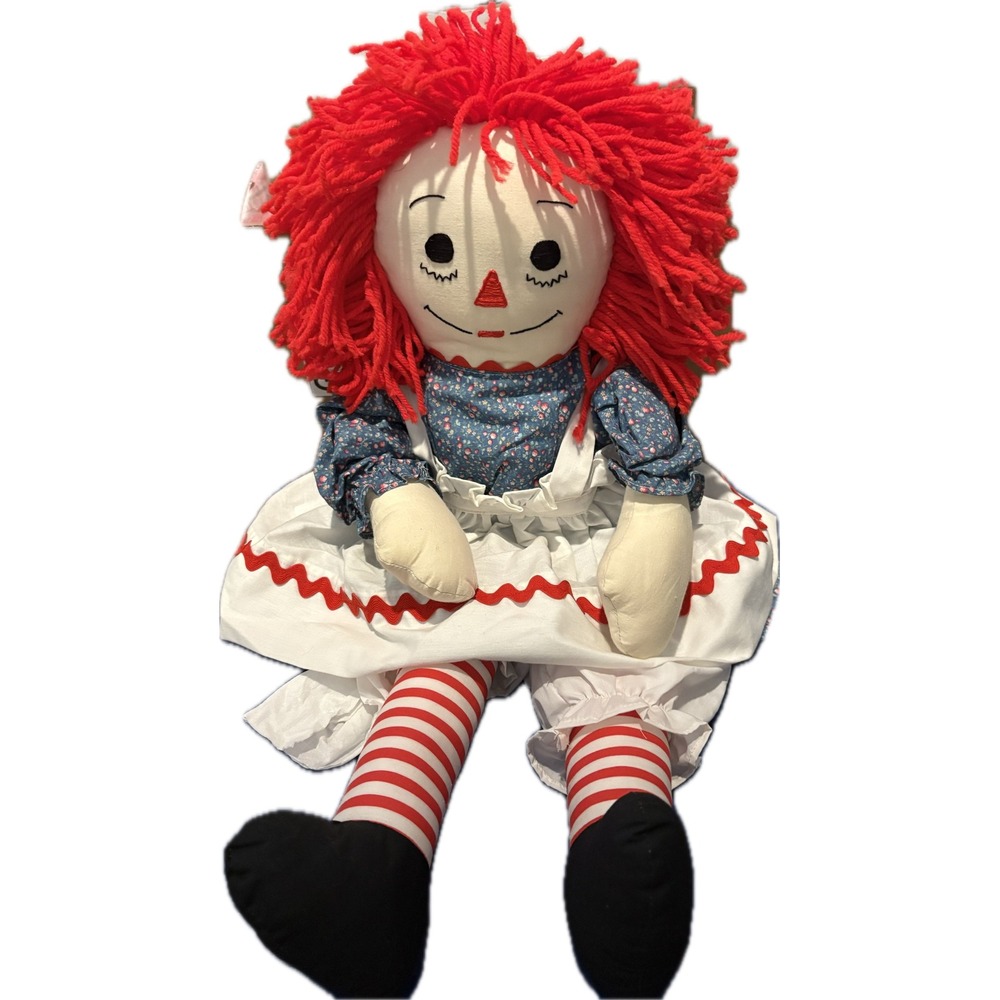 Raggedy Ann Plush Doll Red Yarn Hair‎ Floral Dress White Apron Classic Toy
